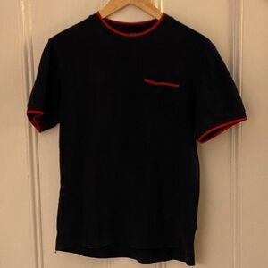 Zara men’s M short sleeve crew neck shirt navy blue red top cotton designer